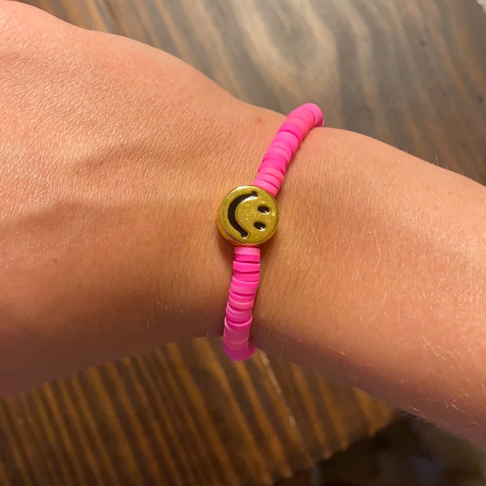 rainbow beaded smiley face bracelet and ring - Picture 2 of 4